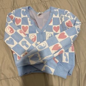 Blue checkered button down sweater